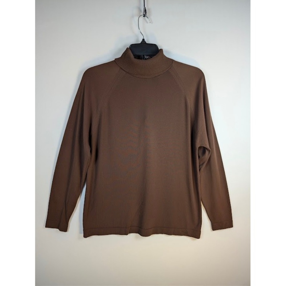 Vintage Darlene Nylon Turtleneck Sweater Women S Chocolate Brown Back Zipper USA